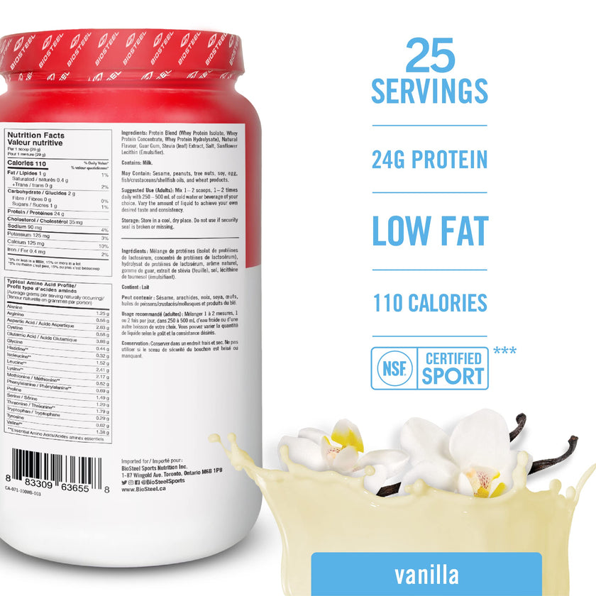 BioSteel 100% Whey Protein Powder, rBGH Hormone Free and Non-GMO Post Workout Formula, Vanilla, 25 Servings 🍁 All In One Marketplace Canada