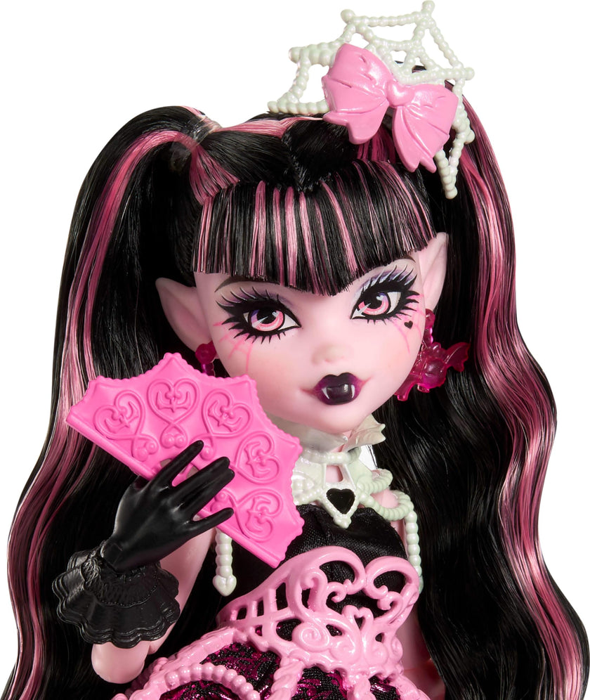 Monster High Scary Sweet Birthday Doll, Draculaura in Pink Party Dress with Themed Accessories Like Invite, Balloon, Gift, Fan and More 🍁 All In One Marketplace Canada