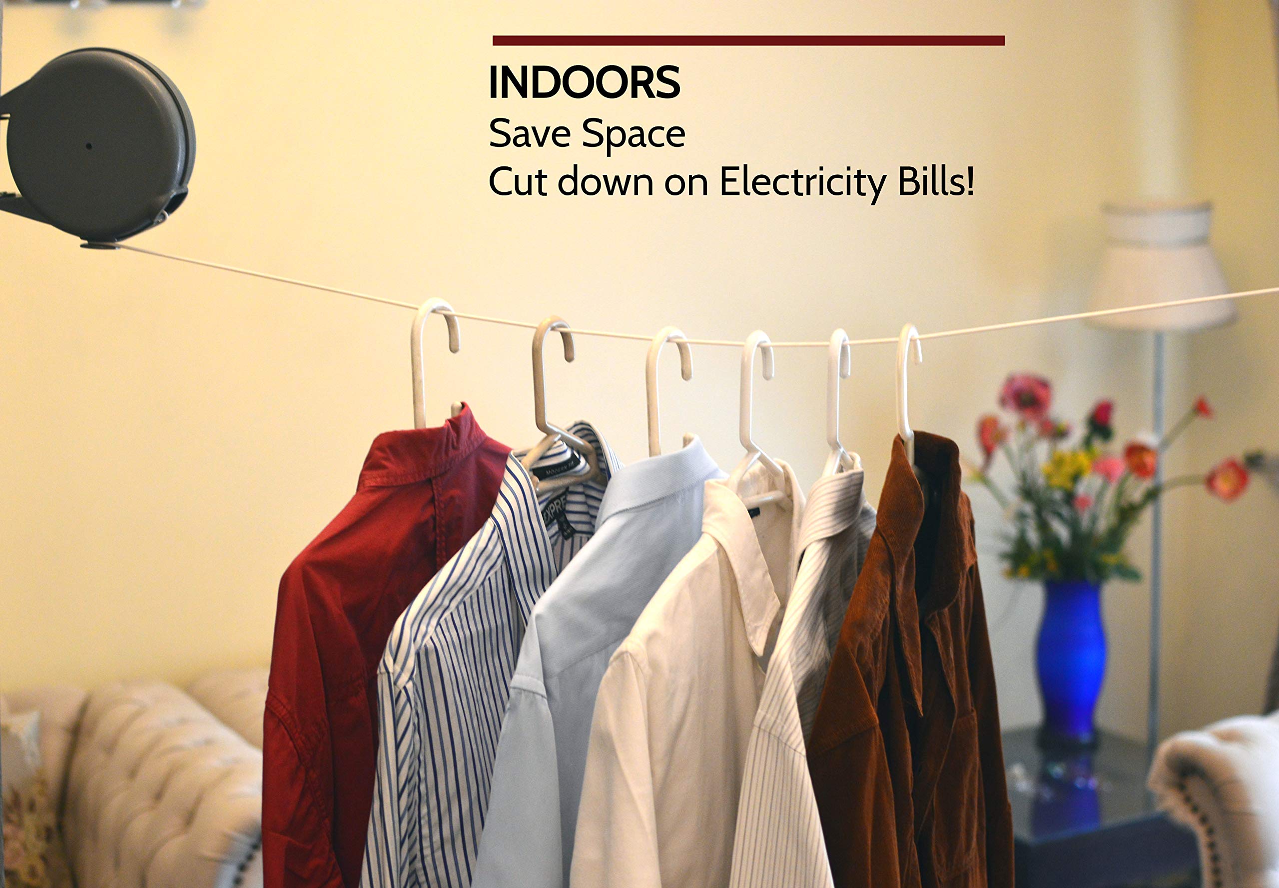 Retractable Clothesline - Portable Heavy Duty Indoor and Outdoor Washing Line - 45 Feet PVC Retracting Clothes Line with Wall Mount Hang The Wet Dry Clothing Laundry - Easy Installation (Grey) 🍁 All In One Marketplace Canada