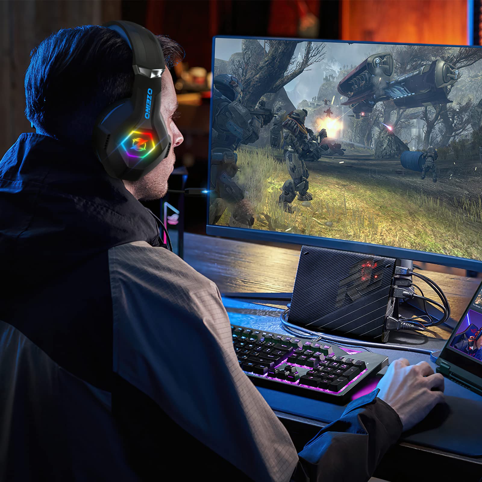 Ozeino Gaming Headset for Ps5 Ps4 PC, Over Ear Gaming Headphones with Noise Cancelling Microphone RGB Light, Deep Bass Stereo Sound Headset for Xbox Series X/S, Switch, Laptop, Mac, Phone 🍁 All In One Marketplace Canada