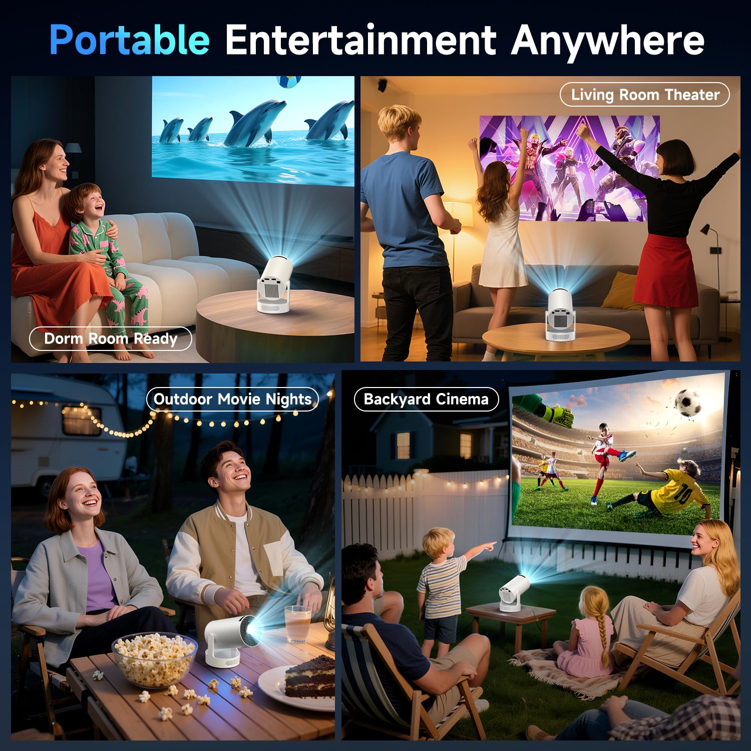 Kimwood Projector with Upgraded HiFi Speaker, [Built-in Apps] 1080P Mini Portable Projector Lower Noise Auto Keystone WiFi 6 Bluetooth 5.4 Ultra Short Throw Projectors Big Screen in Small Room 🍁 All In One Marketplace Canada