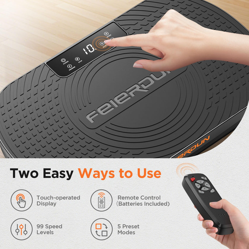 FEIERDUN Vibration Plate Exercise Machine, Full Body Vibrating Plate with Wider Platform, 150kg (330lbs) Capacity, Plaque Vibrante with LED Screen, Remote & Resistance Bands,Black 🍁 All In One Marketplace Canada