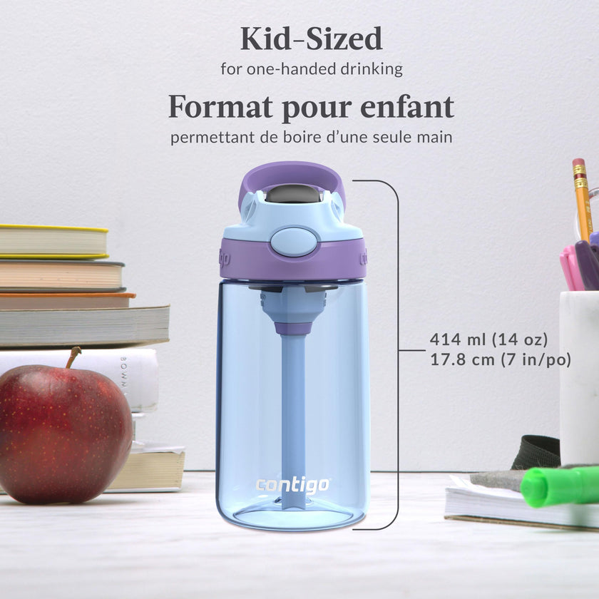 Contigo Kids Aubrey Straw Water Bottle with Leak-Proof Lid, BPA-Free Plastic, Dishwasher Safe, Periwinkle & Amethyst, 14 oz (414 mL) 🍁 All In One Marketplace Canada