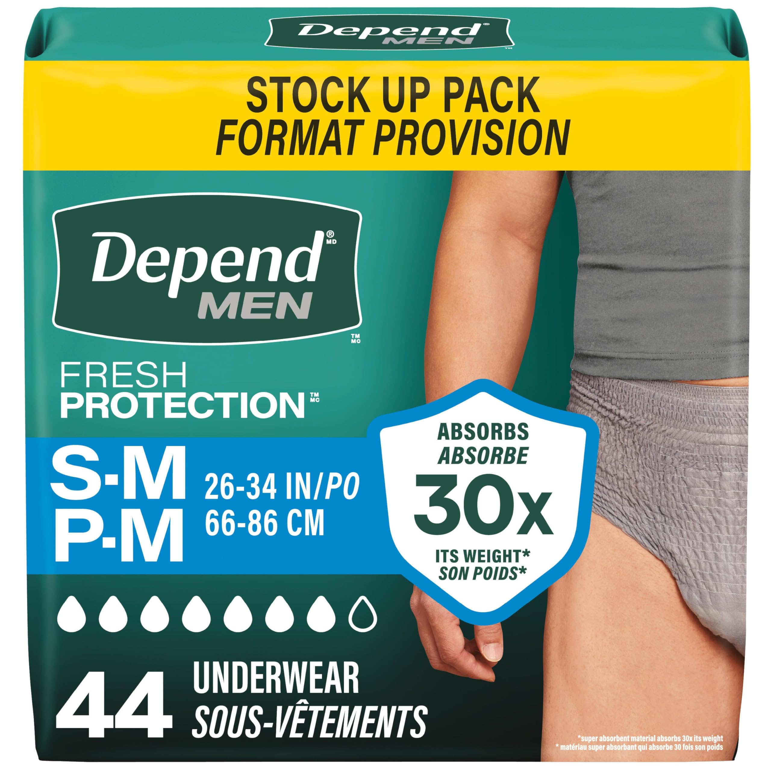 Depend Fresh Protection Adult Incontinence Underwear for Men (Formerly Depend Fit-Flex), Disposable, Maximum, Small/Medium, Grey, 44 Count 🍁 All In One Marketplace Canada