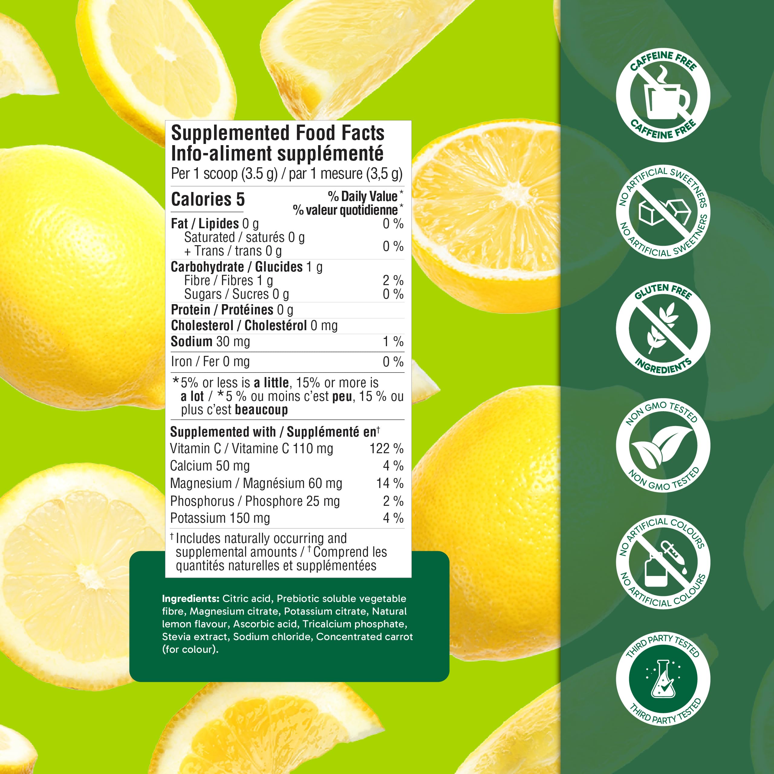 Organika Canadian-Made Electrolytes Powder with Vitamin C & Prebiotic Fibre - Sugar-Free Hydration Drink Mix - Classic Lemonade - 210 g - 60 servings 🍁 All In One Marketplace Canada