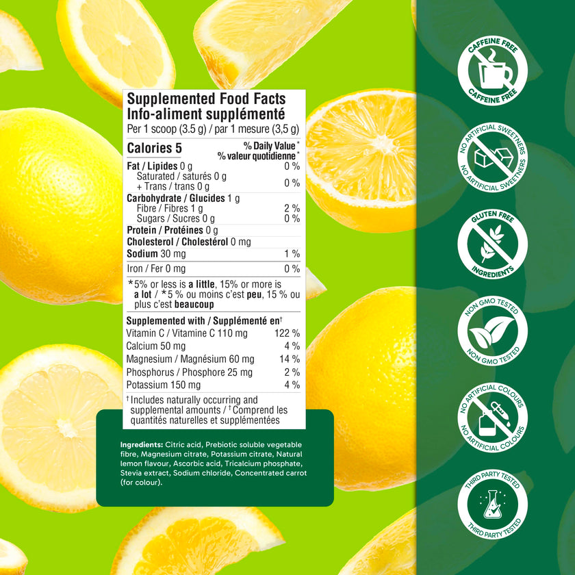Organika Canadian-Made Electrolytes Powder with Vitamin C & Prebiotic Fibre - Sugar-Free Hydration Drink Mix - Classic Lemonade - 210 g - 60 servings 🍁 All In One Marketplace Canada