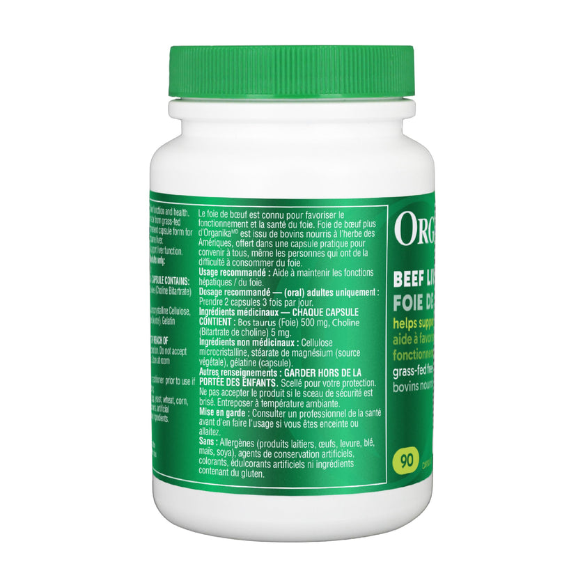 Organika Beef Liver Plus Choline- Sourced from Grass-Fed + Finished Cattle, Pasture Raised, High in Vitamins and Minerals, Supports Liver Function, Energy Levels, and Immunity- 90caps 🍁 All In One Marketplace Canada