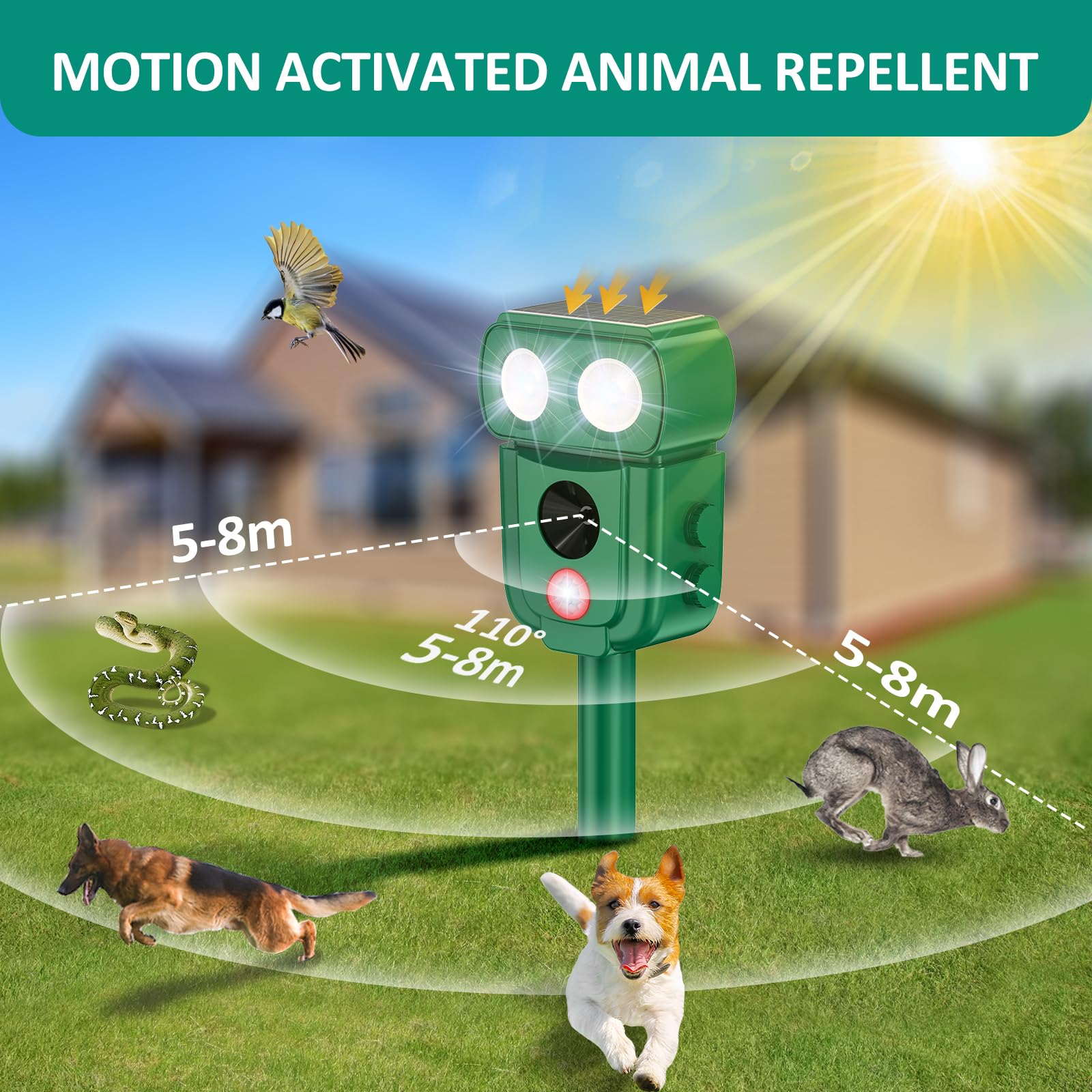 Ultrasonic Animal Repellent Outdoor, Solar Power Cat Raccoon Deer Repeller, Rabbit Snake Control with Motion Sensor and Flash Light, Waterproof Squirrel Skunk Deterrent for Yard Farm Garden 🍁 All In One Marketplace Canada