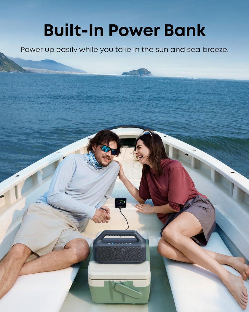 soundcore Boom 2 Outdoor Speaker, 80W, Subwoofer, BassUp 2.0, 24H Playtime, IPX7 Waterproof, Floatable, RGB Lights, USB-C, Custom EQ, Bluetooth 6.0, Portable, Camping, Beach, and Backyard-Black 🍁 All In One Marketplace Canada