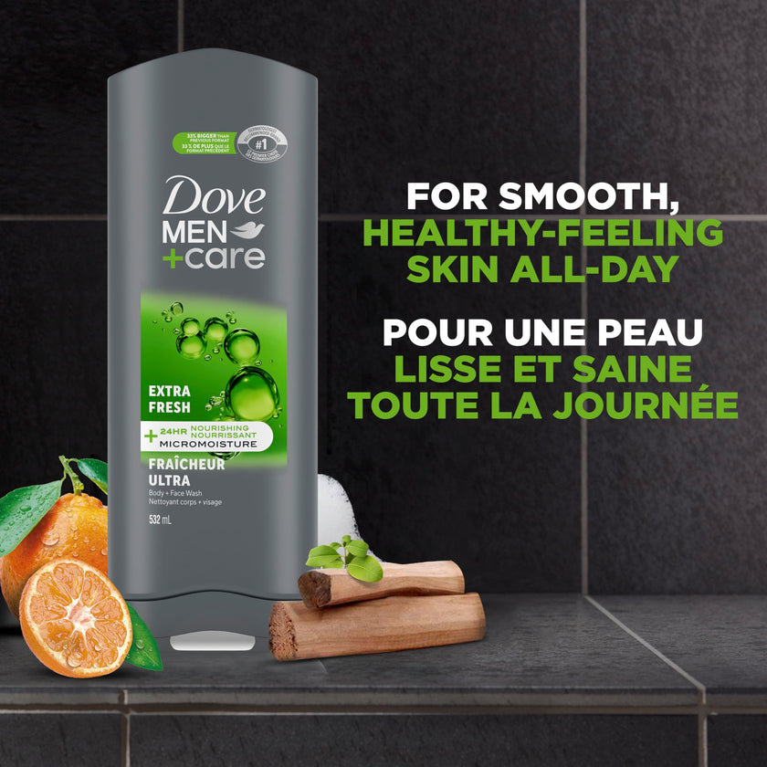 Dove Men+Care Body and Face Wash, with 24-hour Nourishing Micromoisture for Healthy & Smooth Skin, Extra Fresh, Men's Body Wash, 532ml 🍁 All In One Marketplace Canada