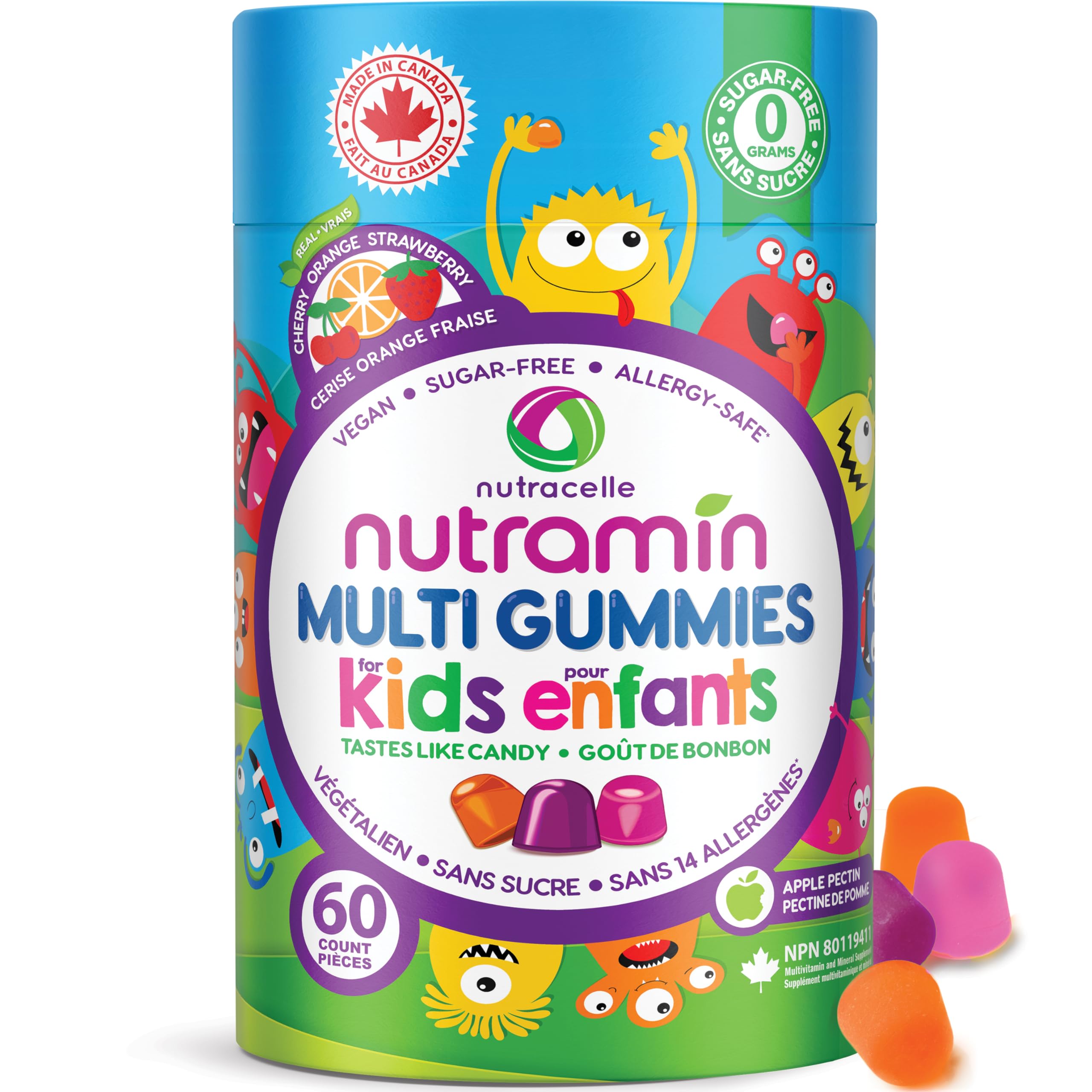 CANADIAN NUTRAMIN Children's Daily Vegan Multivitamin Gummies Vitamin C, D2 & Zinc for Immunity, Plant-Based, Sugar-Free, Nut-Free, Gluten-Free with Biotin, Vitamin A, B, B6, B12 +More 90 Ct (45 Day Supply) 🍁 All In One Marketplace Canada