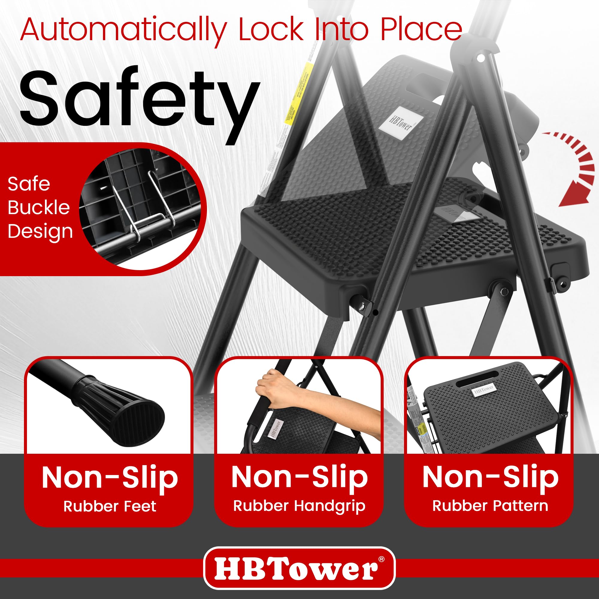 HBTower 3 Step Ladder, Folding Step Stool with Wide Anti-Slip Pedal, 500lbs Sturdy Steel Ladder, Convenient Handgrip, Lightweight, Portable Steel Step Stool, Black 🍁 All In One Marketplace Canada
