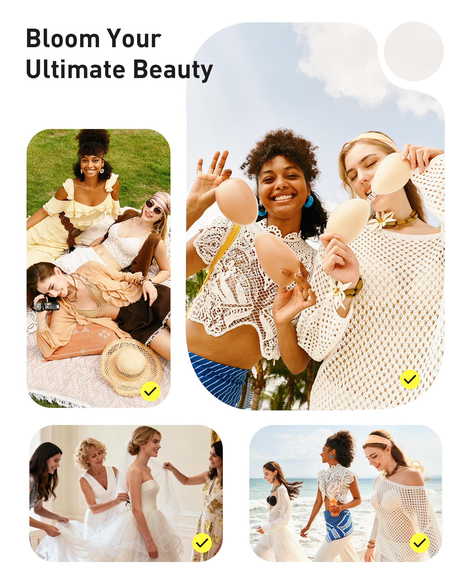 Niidor Adhesive Bra Sticky Strapless Backless Invisible Push up Silicone Bra for Women with Nipple Covers Creme A 🍁 All In One Marketplace Canada