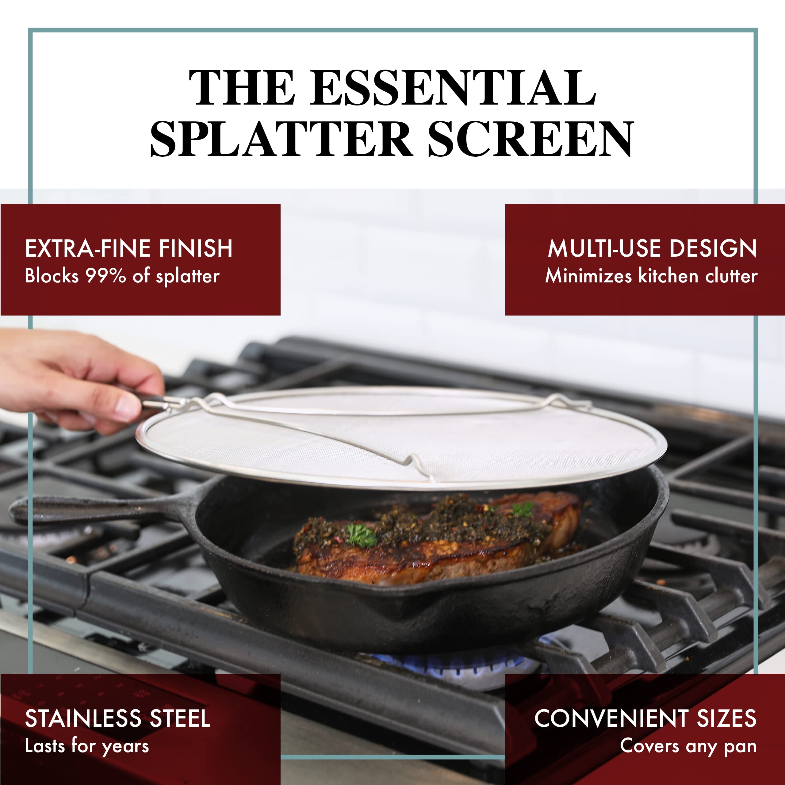 Splatter Screen for Frying Pan - 13 Inch Stainless Steel Grease Splatter Guard - Cover Oil Splash When Sizzling Bacon, Cooking Fried Chicken or Popcorn 🍁 All In One Marketplace Canada