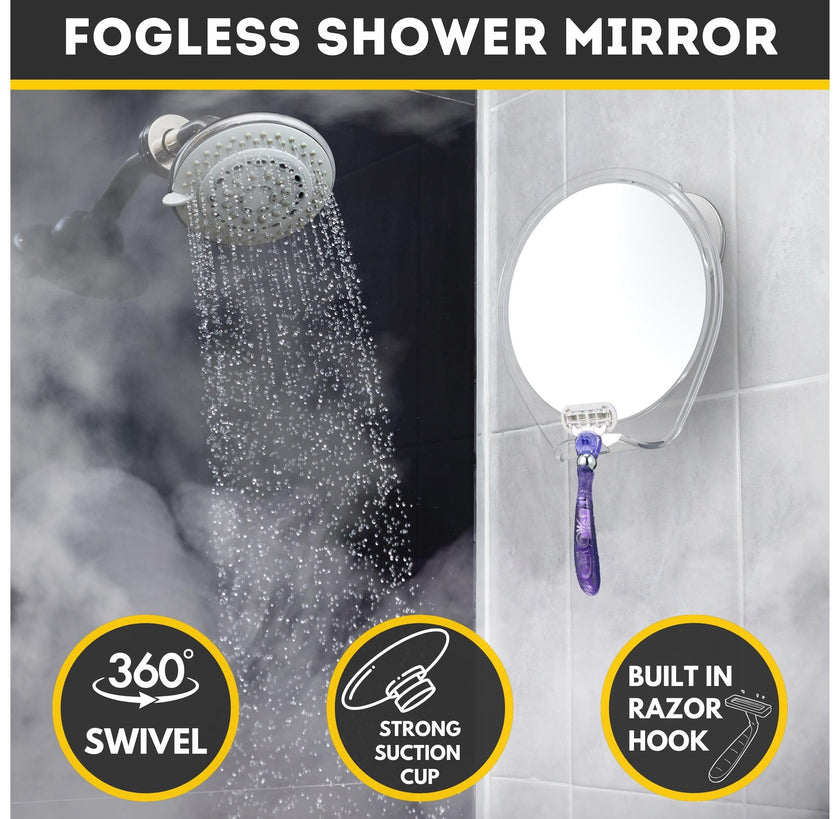HONEYBULL Fogless Shower Mirror with Suction Mount & Swivel – Anti-Fog Acrylic Bathroom Mirror for Shaving – Built-in Razor Holder, Easy Install, Home Shower Accessory (White) 🍁 All In One Marketplace Canada
