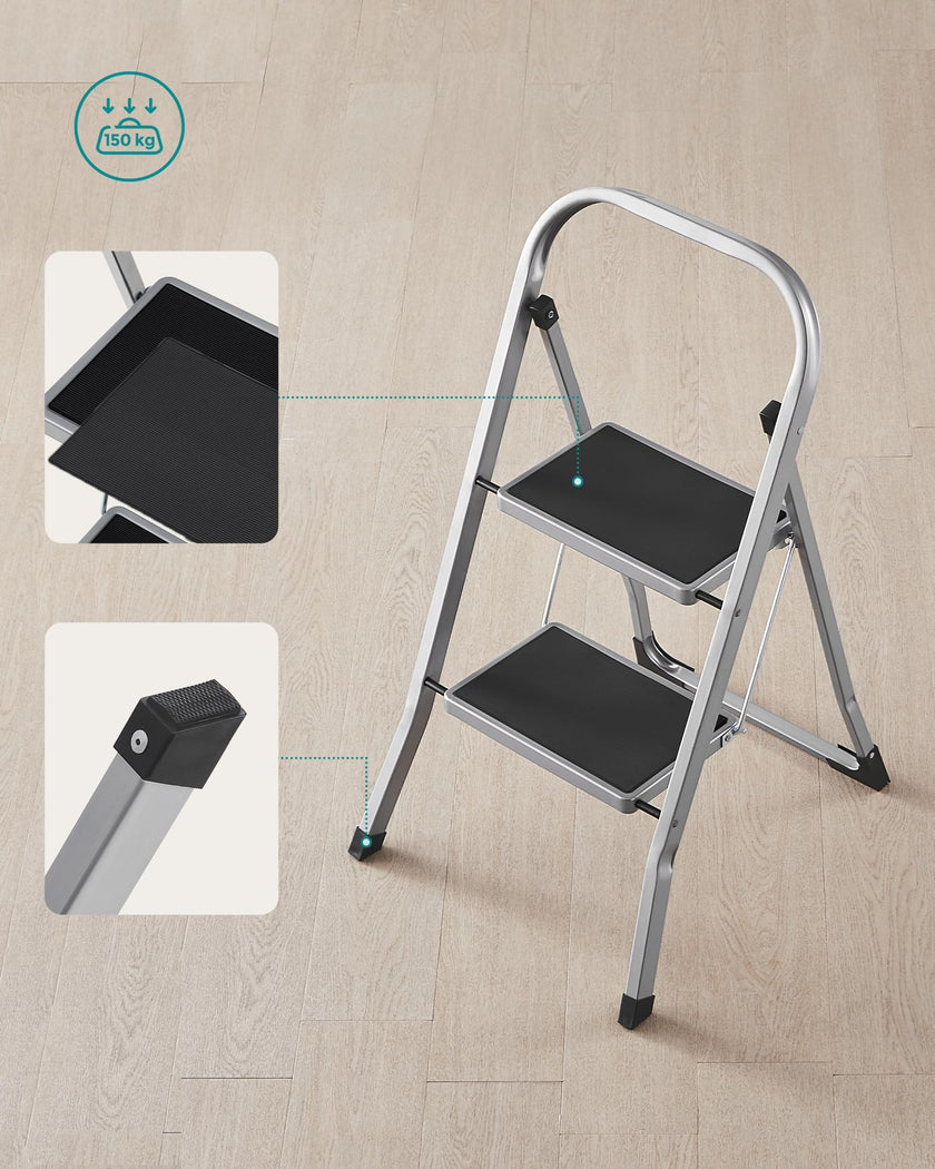 SONGMICS Step Ladder, 2-Step Ladder, Folding Ladder, Safety Lock, Space-Saving Storage, Holds up to 330 lb, Dove Gray UGSL012G01 🍁 All In One Marketplace Canada