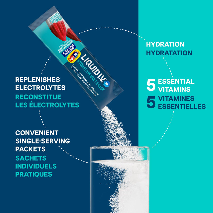 Liquid I.V. Hydration Multiplier Electrolyte Drink Mix - Enhanced Hydration Electrolyte Powder with Vitamins B3, B5, B6, B12 and C -18x On-the-go Sticks for Workout and Travel - Firecracker 🍁 All In One Marketplace Canada