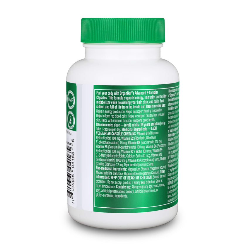 Organika Canadian-Made Advanced B-Complex 110mg- Energy and Immunity Support, Methylated B-Vitamins for Enhanced Absorption- 60vcaps 🍁 All In One Marketplace Canada