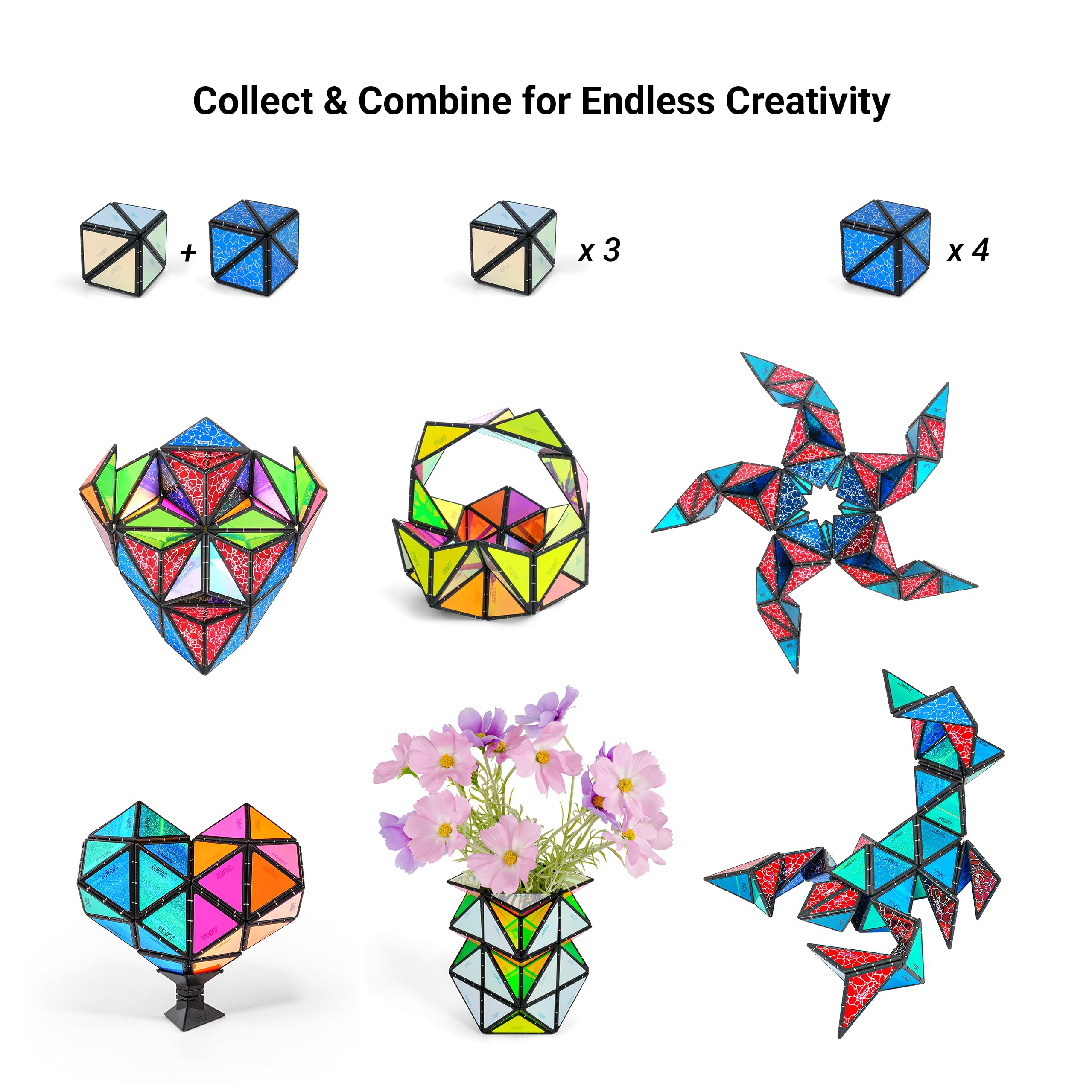 TOSY Magnet Pyramid Glow - 1 Cube Transforms into 1 Billion Shapes, 12 Pieces, 243 Rare Earth Magnets, Glowing, Holographic Design Magnet Tiles Creative Puzzle STEM/STEAM Toy 🍁 All In One Marketplace Canada