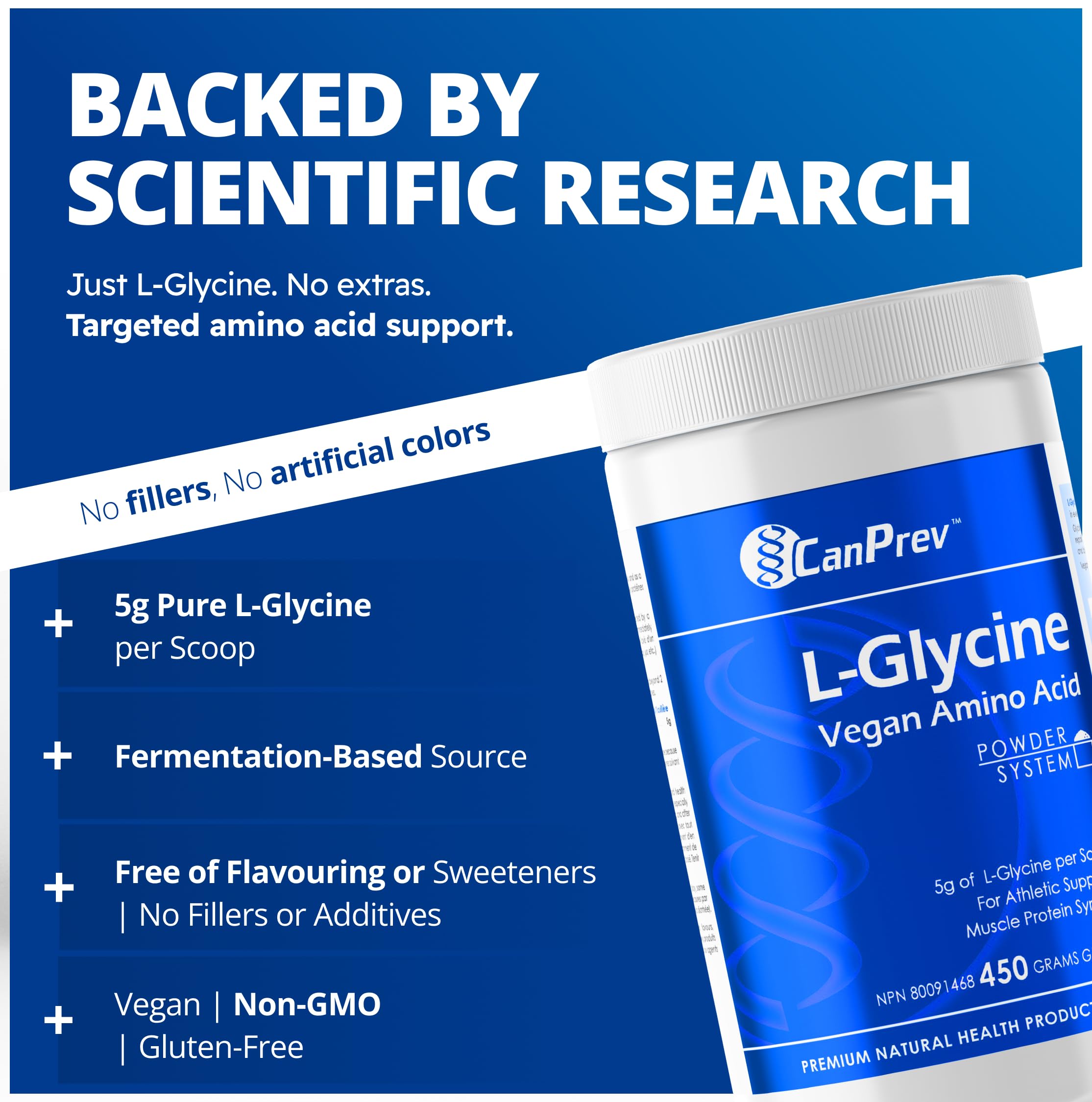 CanPrev L-Glycine Vegan Amino Acid Powder 450g – 90 Servings – Pure 5g Glycine for Active Lifestyle, Daily Calm & Recovery – Proudly Canadian-Made 🍁 All In One Marketplace Canada
