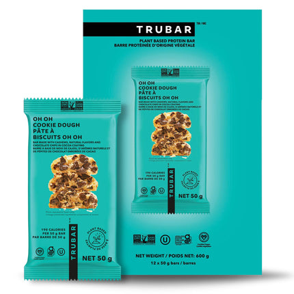 TRUBAR Vegan Protein Bar, Oh Oh Cookie Dough, Gluten Free, Plant Based, High Fiber, Dairy Free, Low Fat, Non GMO, No Sugar Alcohols, 12G Lean Protein, 13G Fiber, Healthy Snack Bars, 12 CT 🍁 All In One Marketplace Canada