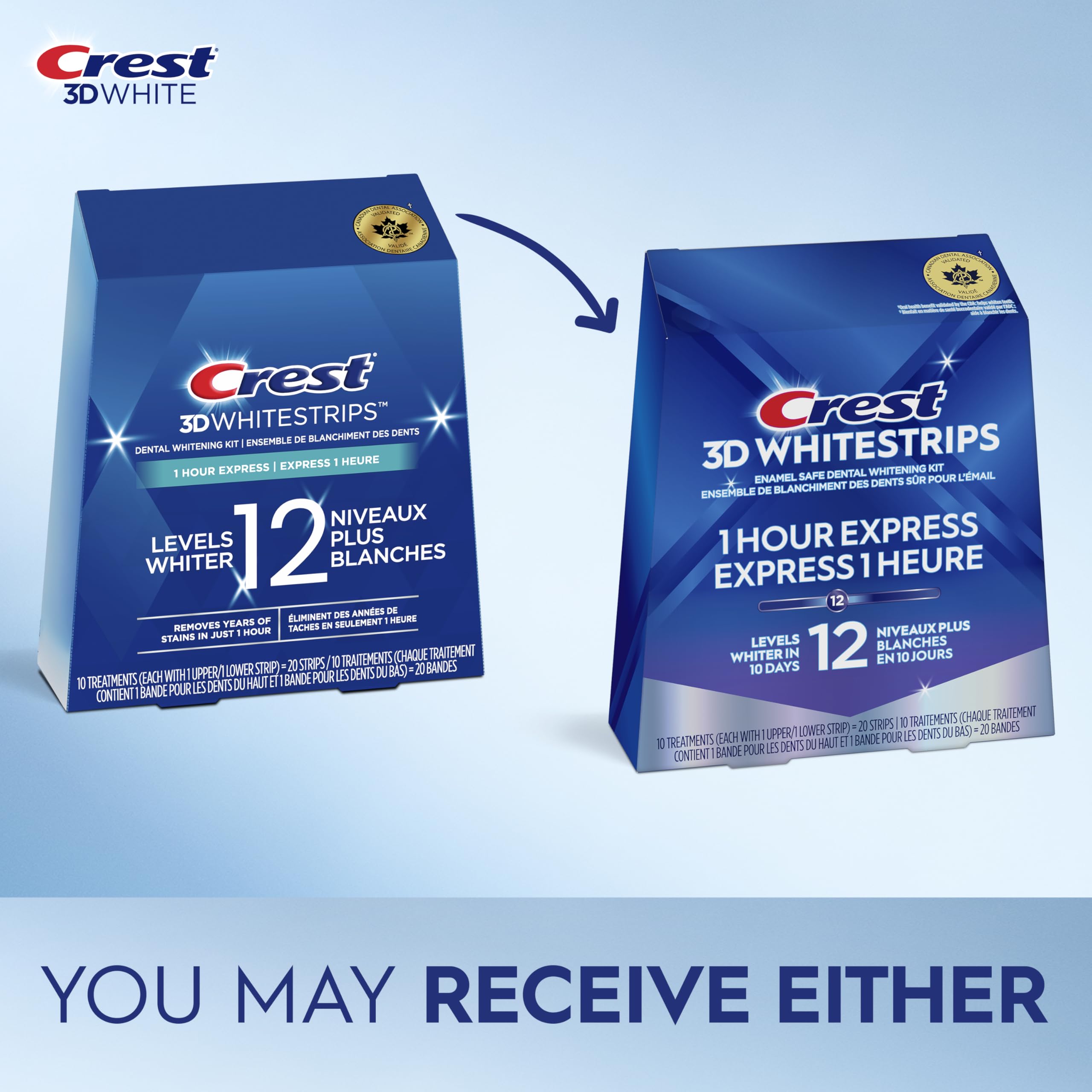Crest 3D Whitestrips 1-Hour Express At-home Teeth Whitening Kit, 10 Treatments, 12 Levels Whiter for Fast Whitening 🍁 All In One Marketplace Canada