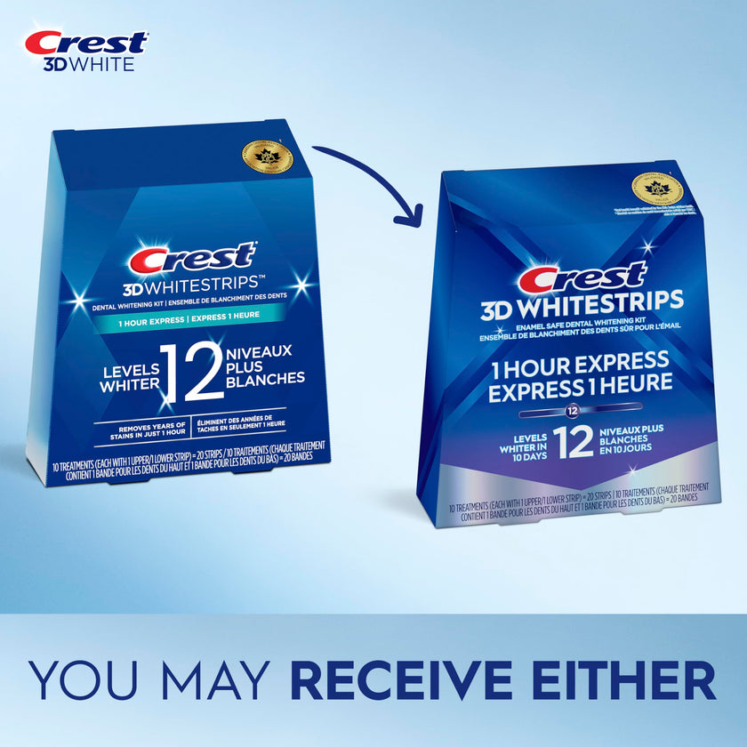 Crest 3D Whitestrips 1-Hour Express At-home Teeth Whitening Kit, 10 Treatments, 12 Levels Whiter for Fast Whitening 🍁 All In One Marketplace Canada