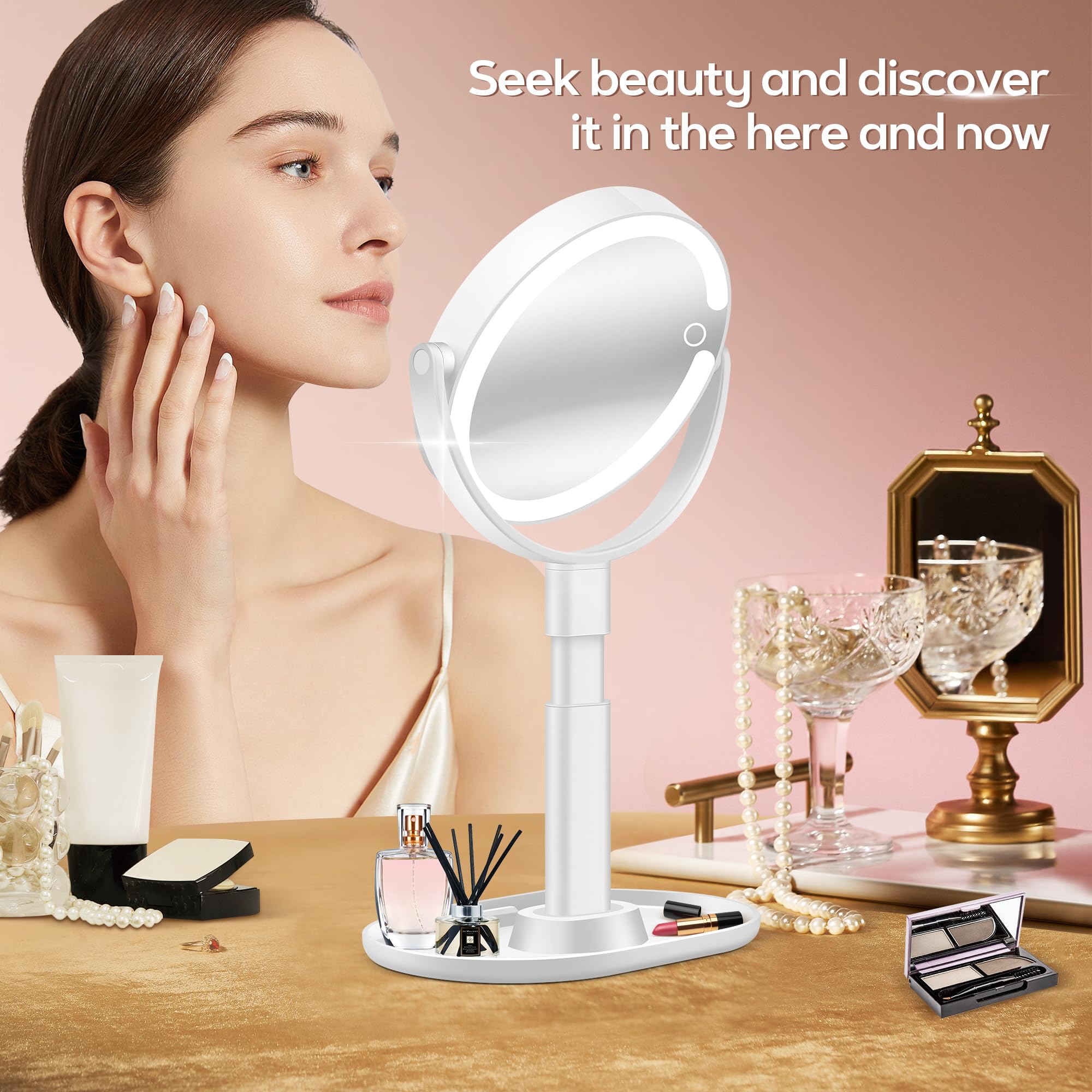 B Beauty Planet Makeup Mirror with Lights, Lighted Magnifying Mirror 30X with 3 Lighting and Adjustable Brightness, 2-Sided Height Adjustable Vanity Mirror for Bathroom, Women Gifts for Mom 🍁 All In One Marketplace Canada