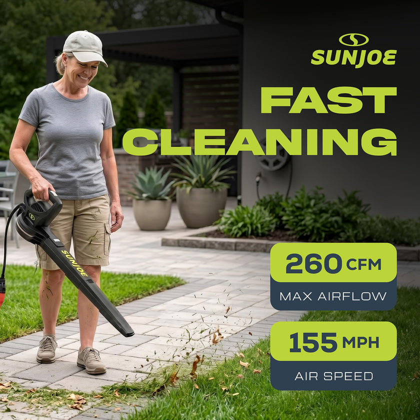 Sun Joe SBJ597E All-Purpose Electric Leaf Blower, 6-Amp Motor, 155 MPH, 260 CFM, Black - Lightweight & Compact, One-Hand Operation for Yards, Porches, Patios, Walkways, Decks, Garage & Light Snow 🍁 All In One Marketplace Canada
