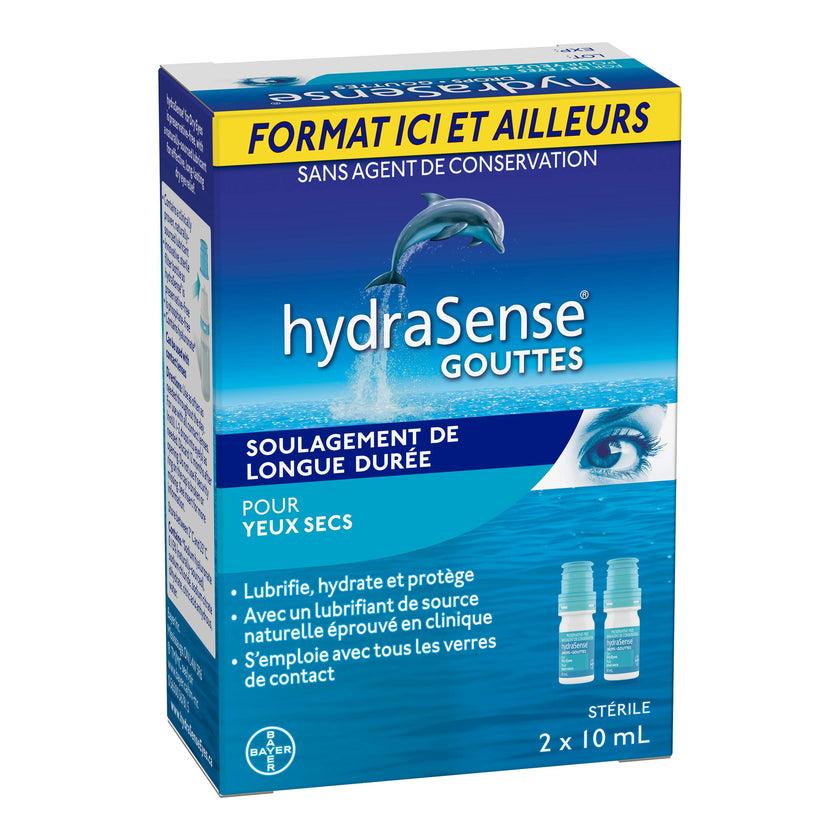 HydraSense Eye Drops, For Dry Eyes, Fast and Long-Lasting Relief, Preservative Free, Naturally Sourced Lubricant, Home and Away Twin Pack (2 x 10 mL), 20 mL 🍁 All In One Marketplace Canada