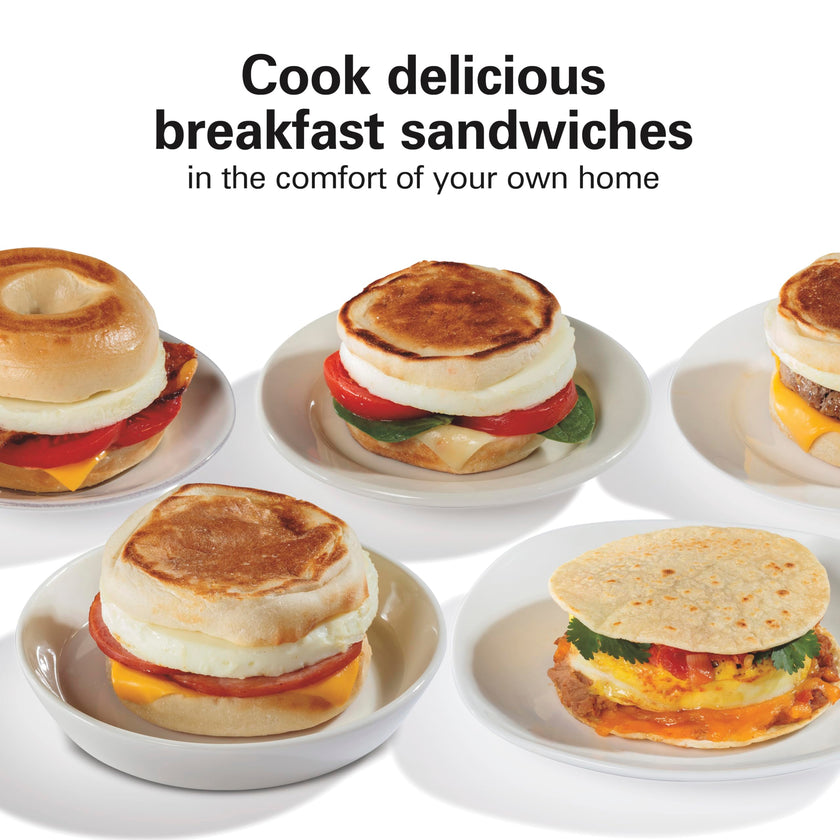 Hamilton Beach Dual Breakfast Sandwich Maker with Audible Timer, Ready in 5 Minutes, Removable Dishwasher Safe PFAS-Free Non-Stick Egg Cooker Ring, Silver (25490MNC) 🍁 All In One Marketplace Canada