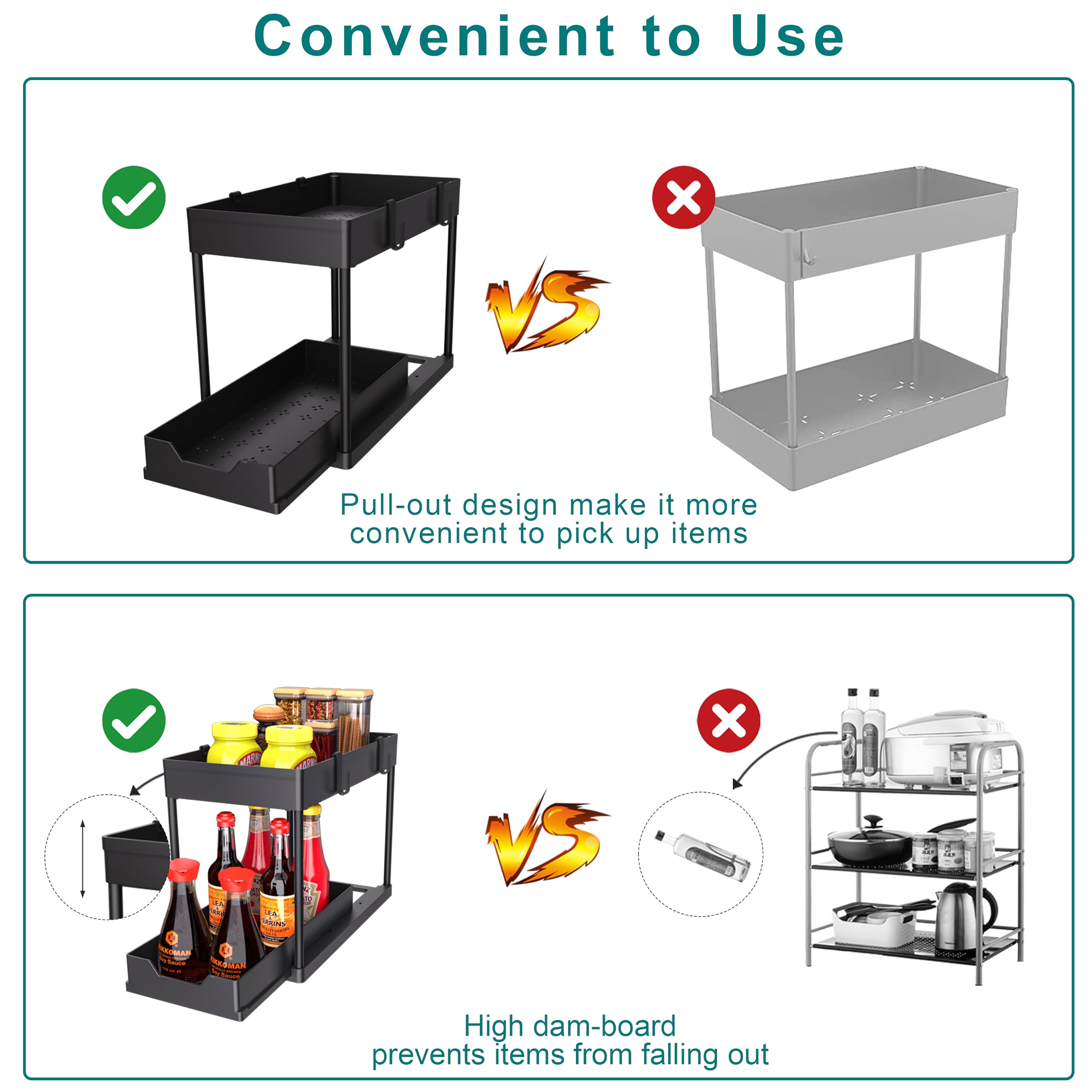 2-PACK Under Sink Organizers and Storage with Sliding Drawer, 2-Tier Bathroom Under Sink Shelf Rack,Multi-Functional Cabinet Storage Space Saver For Kitchen/Bathroom/Bedroom/Office. 🍁 All In One Marketplace Canada