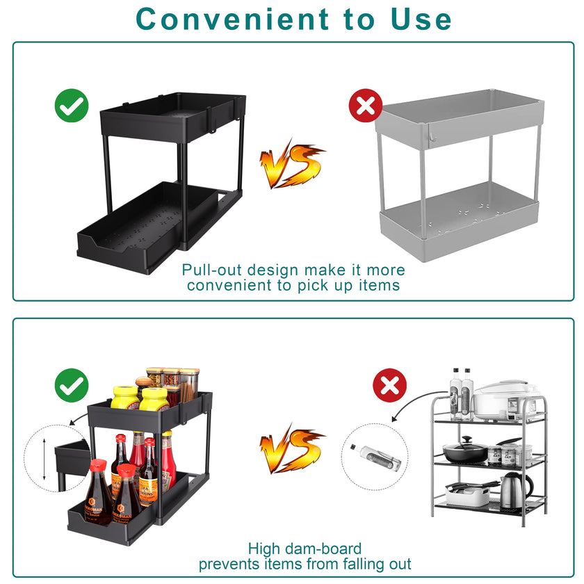 DEKAVA Under Sink Organizer 2 Pack, Bathroom Organizers, 2 Tier Sliding Cabinet Basket Organizer Drawer, Multi-Purpose Bath Collection Baskets for Bathroom (Black) 🍁 All In One Marketplace Canada