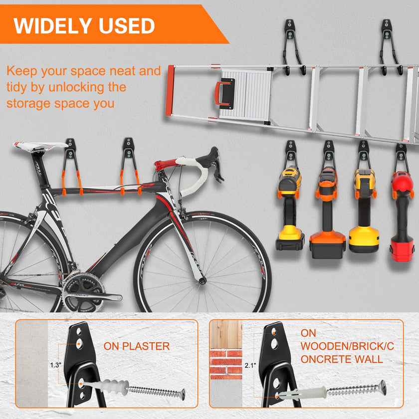 Garage Hooks Heavy Duty Utility Steel with Anti-Slip Coating Wall Mount Storage Organizer for Hanging Power and Garden Tools, Ladders, Hose, Bikes, Ropes, Bulk Items, and More (12 Pack Orange) 🍁 All In One Marketplace Canada
