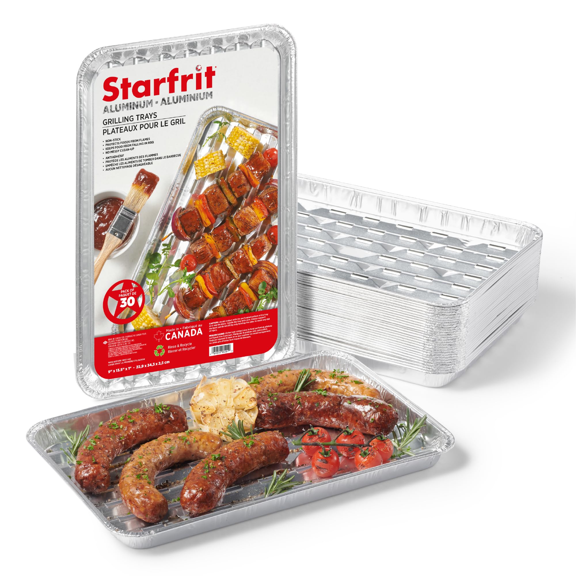 Starfrit 30-Pack Aluminum Grilling Trays, 13.5” x 9” (34 cm x 23 cm), Perfect for BBQ, Recyclable, Disposable 🍁 All In One Marketplace Canada