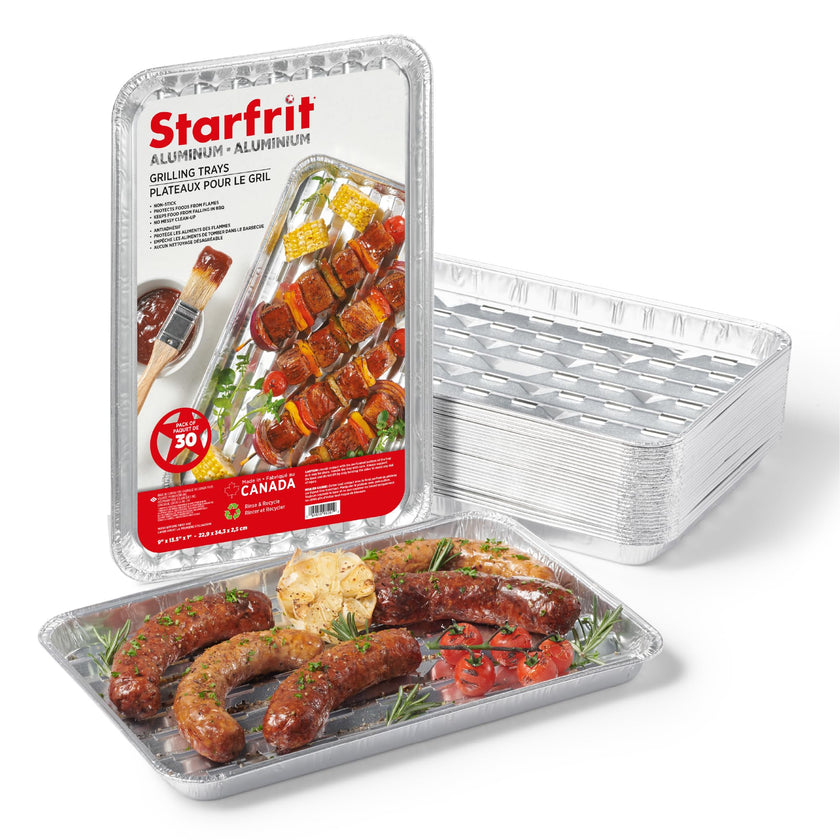 Starfrit 30-Pack Aluminum Grilling Trays, 13.5” x 9” (34 cm x 23 cm), Perfect for BBQ, Recyclable, Disposable 🍁 All In One Marketplace Canada