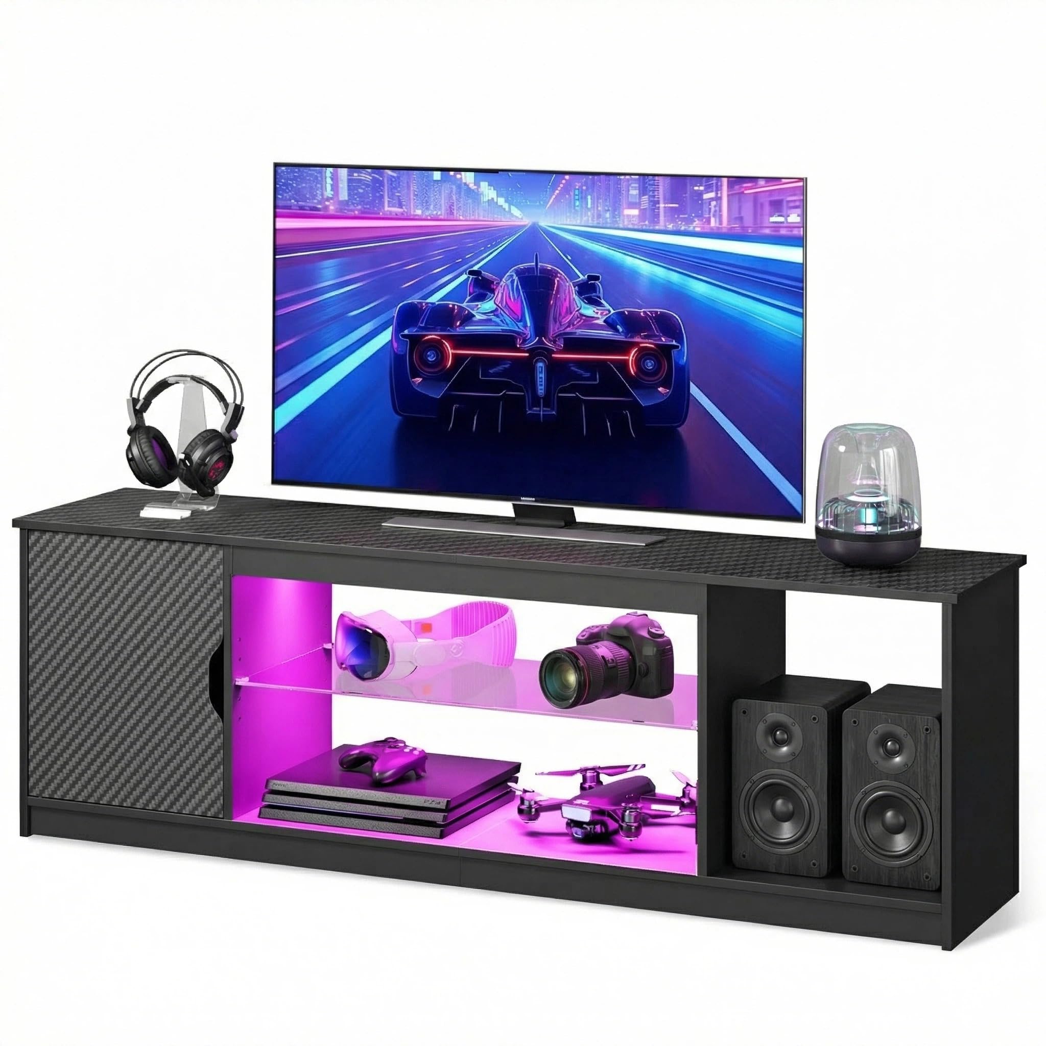 Bestier 57 inch TV Stand for 65 Inch TV, Black Entertainment Center 🍁 All In One Marketplace Canada