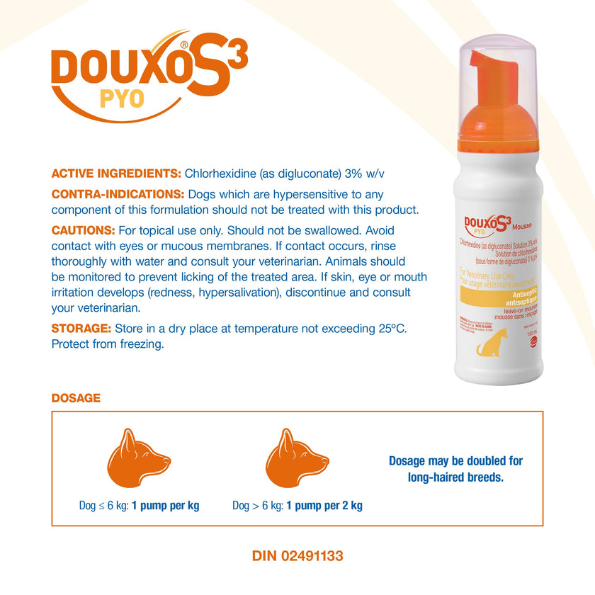 Douxo S3 Pyo Mousse, Contains 3% Chlorhexidine, for Dogs, 5.1 fl. oz. (150mL) 🍁 All In One Marketplace Canada