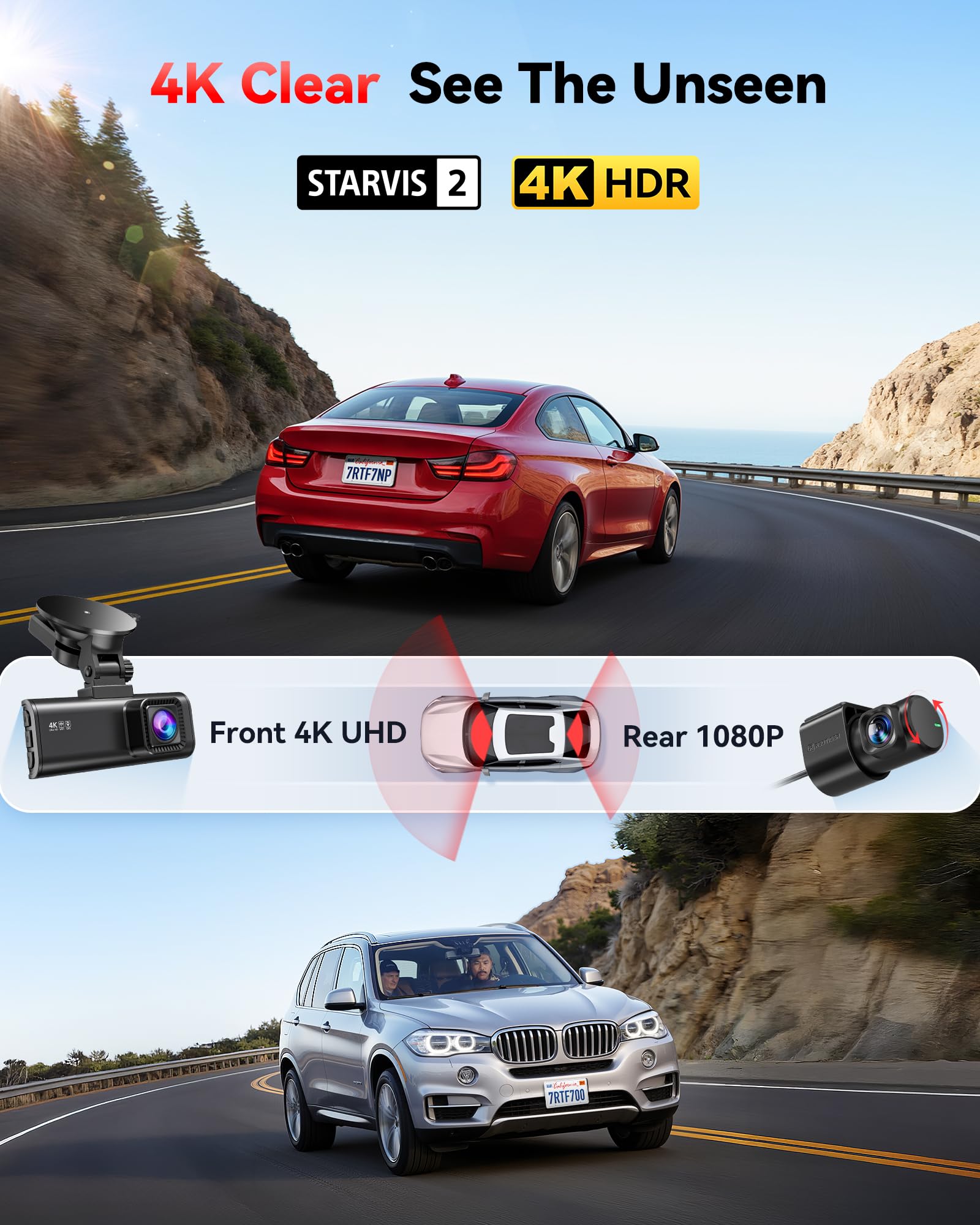 REDTIGER 4K Dash Cam Front and Rear with STARVIS 2, 5.8GHz Wi-Fi Dash Camera for Cars, 128GB Card Included, GPS, 3.18”IPS Screen, Night Vision, 170°Wide Angle, WDR, 24H Parking Mode(F7NP) 🍁 All In One Marketplace Canada
