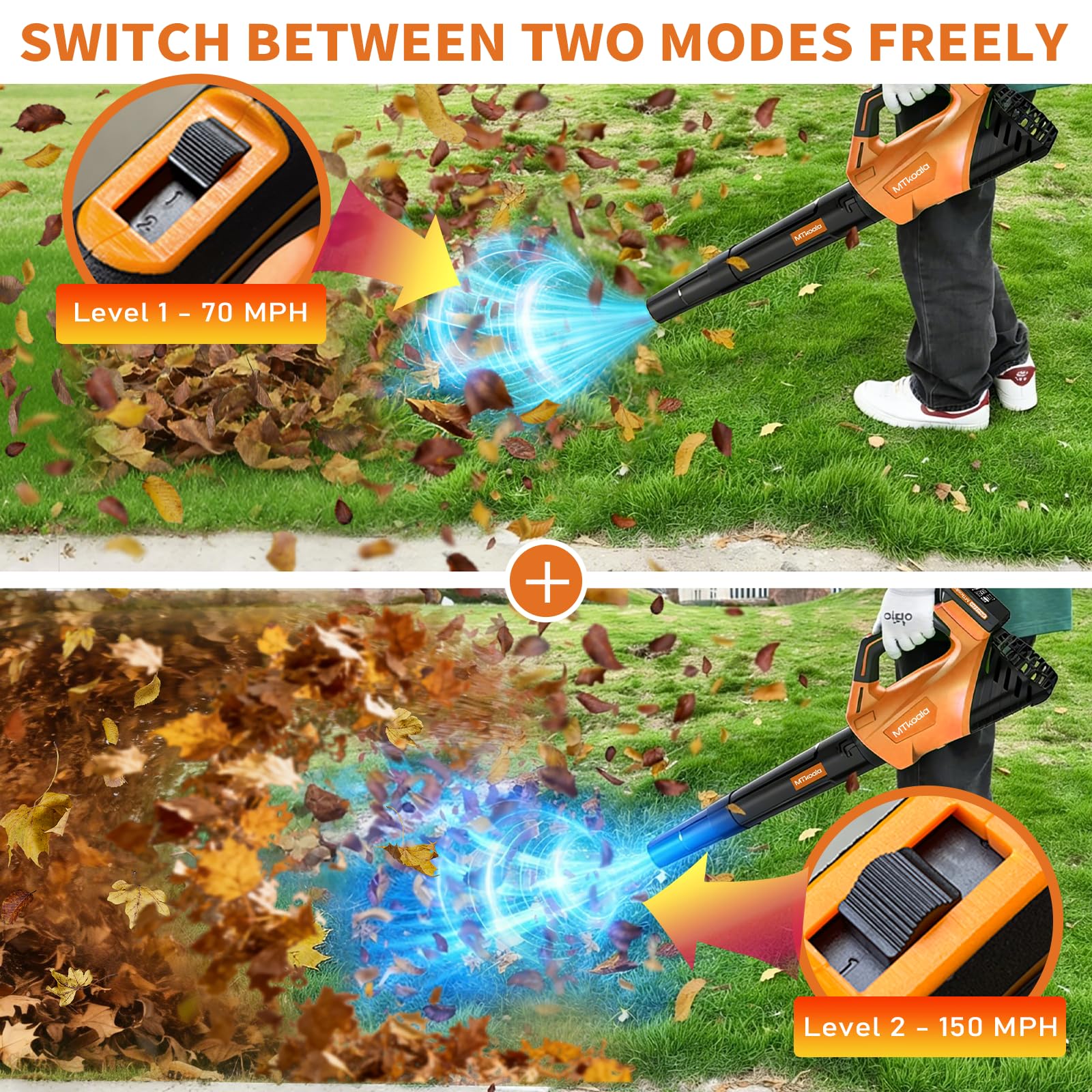 2026 Upgrade Leaf Blower, Leaf Blower Cordless with 2*2.6AH Batteries and Fast Charger, 450CFM &150MPH and 2 Speed Mode, Lightweight Electric Leaf Blowers for Lawn,Yard, Leaves, Dust,Snow Care(Orange) 🍁 All In One Marketplace Canada