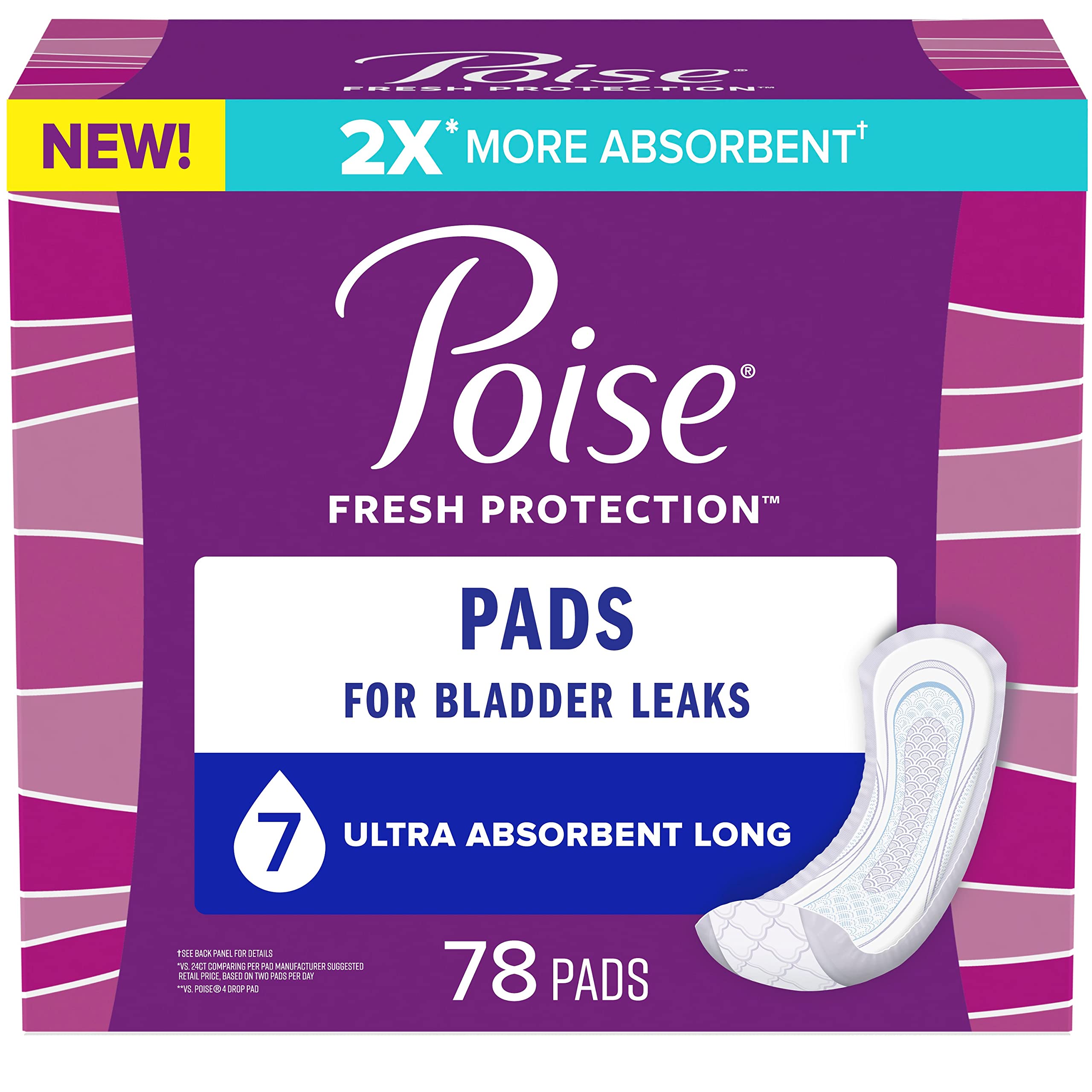 Poise Incontinence Pads for Women/Bladder Leakage Pads/Bladder Control Pads, 7 Drop, Ultra Absorbency, Long Length, 78 Count 🍁 All In One Marketplace Canada