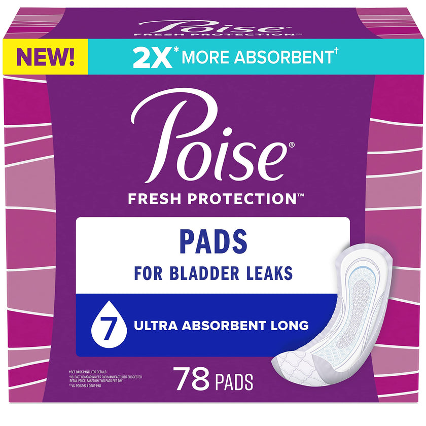Poise Incontinence Pads for Women/Bladder Leakage Pads/Bladder Control Pads, 7 Drop, Ultra Absorbency, Long Length, 78 Count 🍁 All In One Marketplace Canada
