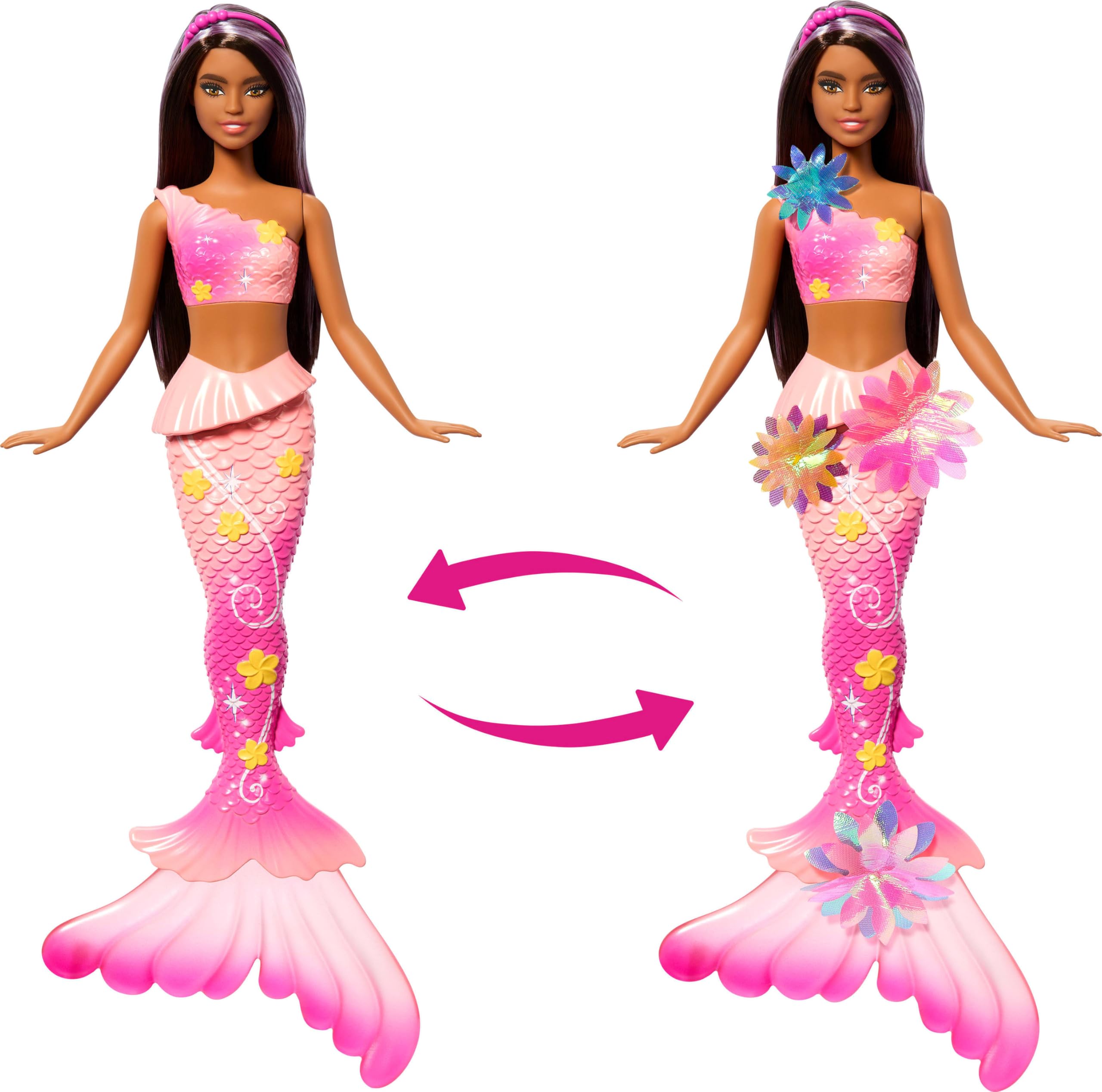 Barbie Mermaid Toy Dolls with Surprise Magic Blooming Flowers Feature, Ombre Tails, Pearl Headband Accessory & Long Brown Hair with Purple Highlights 🍁 All In One Marketplace Canada