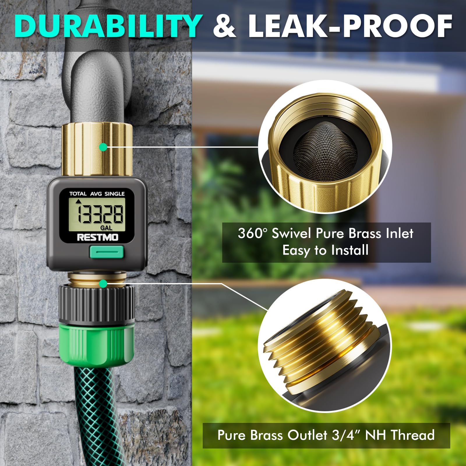 RESTMO Water Flow Meter, Pure Brass Inlet & Outlet | 4 Measure Modes | Display Gallon/Liter Usage and Flow Rate | Ideal to Outdoor Garden Hose, Lawn Sprinkler Watering, RV Water Tank Filling 🍁 All In One Marketplace Canada
