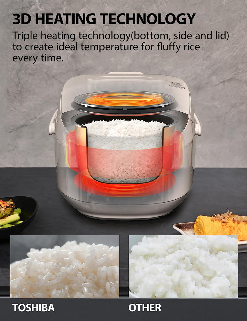Toshiba Rice Cooker 6 Cup Uncooked – Japanese Rice Cooker with Fuzzy Logic Technology, 7 Cooking Functions, Digital Display, 2 Delay Timers and Auto Keep Warm, Non-Stick Inner Pot, White 🍁 All In One Marketplace Canada