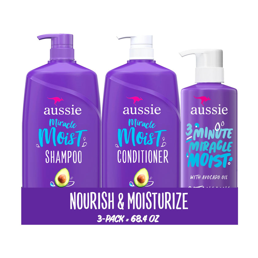 Aussie Miracle Moist Shampoo 778 mL, Miracle Moist Conditioner 778 mL, 3 Minute Miracle Deep Conditioner Hair Treatment 475 mL, Infused with Avocado & Australian Jojoba Oil, 2.03 L Total 🍁 All In One Marketplace Canada
