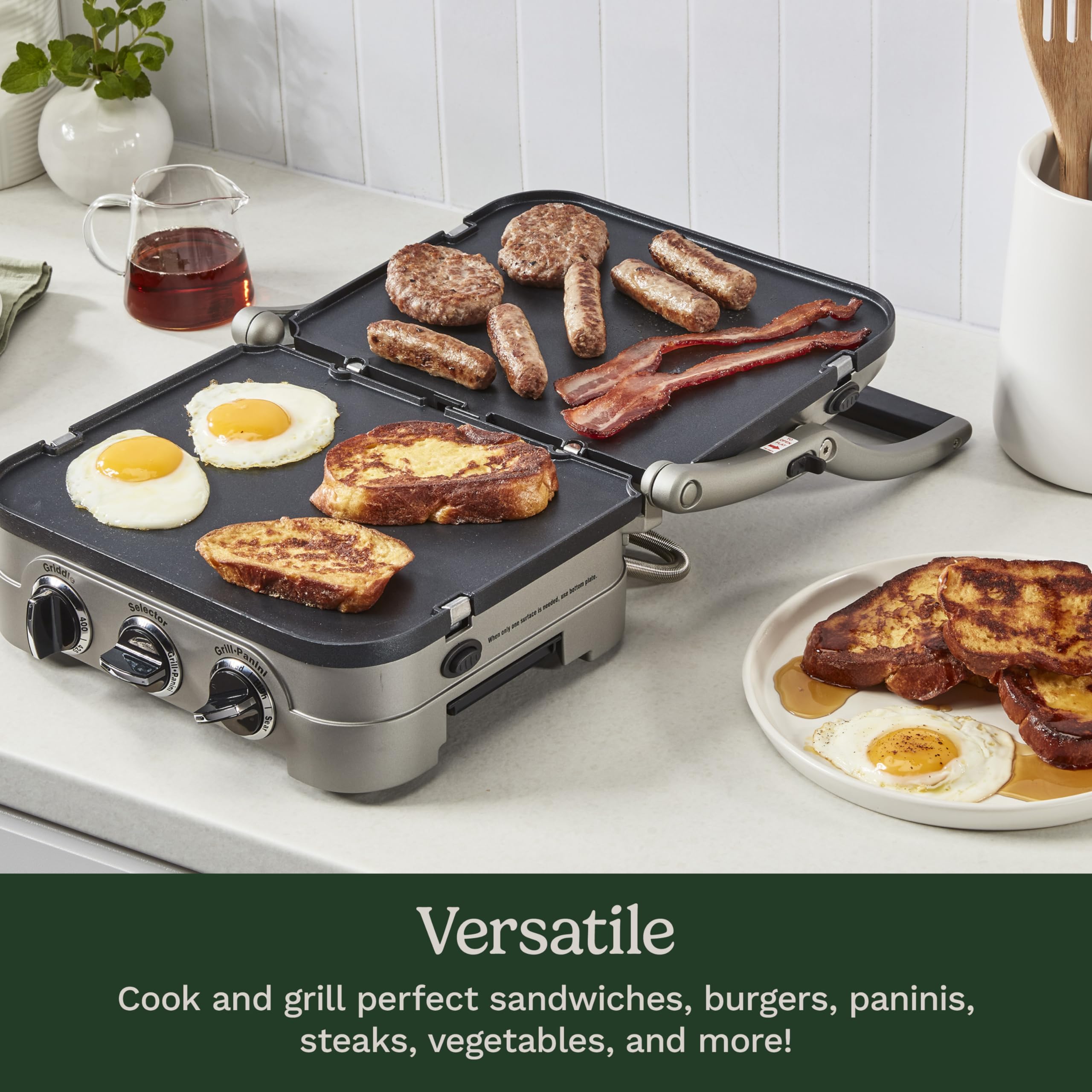 Cuisinart 5-in-1 Griddler with Reversible Nonstick Grill and Griddle Plates, Silver (CGR-4NEC) 🍁 All In One Marketplace Canada