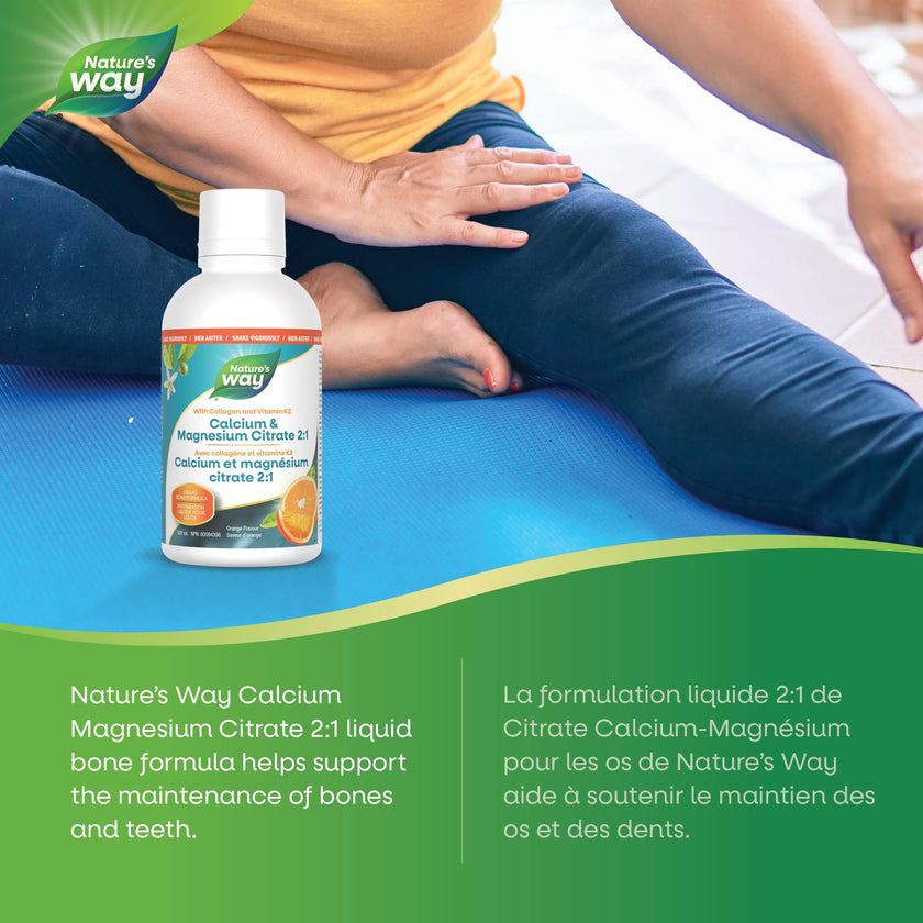 Nature's Way Calcium and Magnesium Citrate 2:1 - Liquid Supplement with Vitamin D3, Vitamin K2 and Collagen – Helps Support the Maintenance of Bones and Teeth – Orange Flavour, 500 mL 🍁 All In One Marketplace Canada