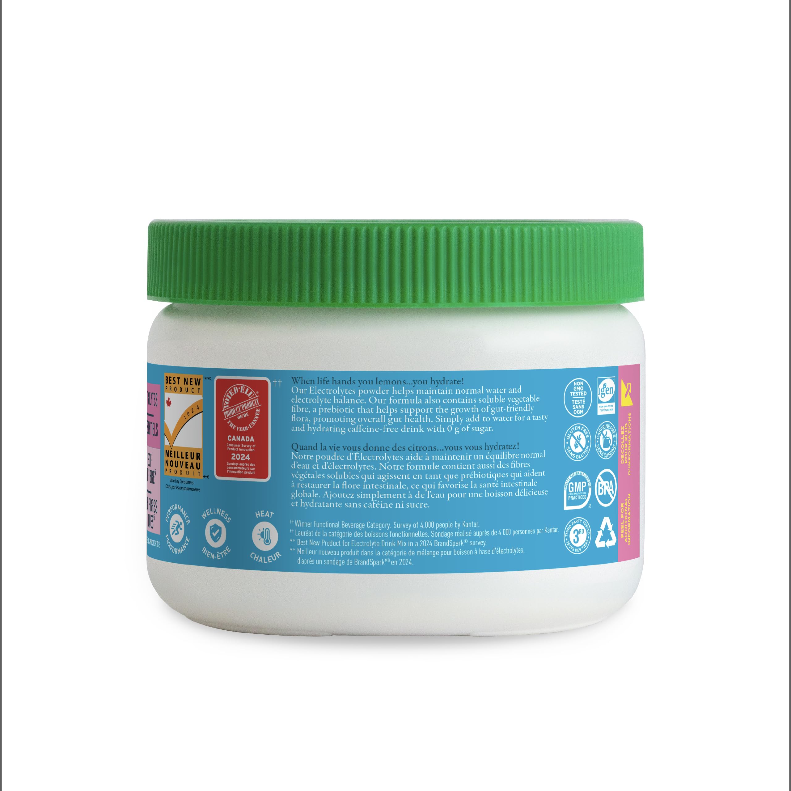 Organika Canadian-Made Electrolytes Powder with Vitamin C & Prebiotic Fibre - Sugar-Free Hydration Drink Mix - Pink Lemonade - 210 g - 60 servings 🍁 All In One Marketplace Canada