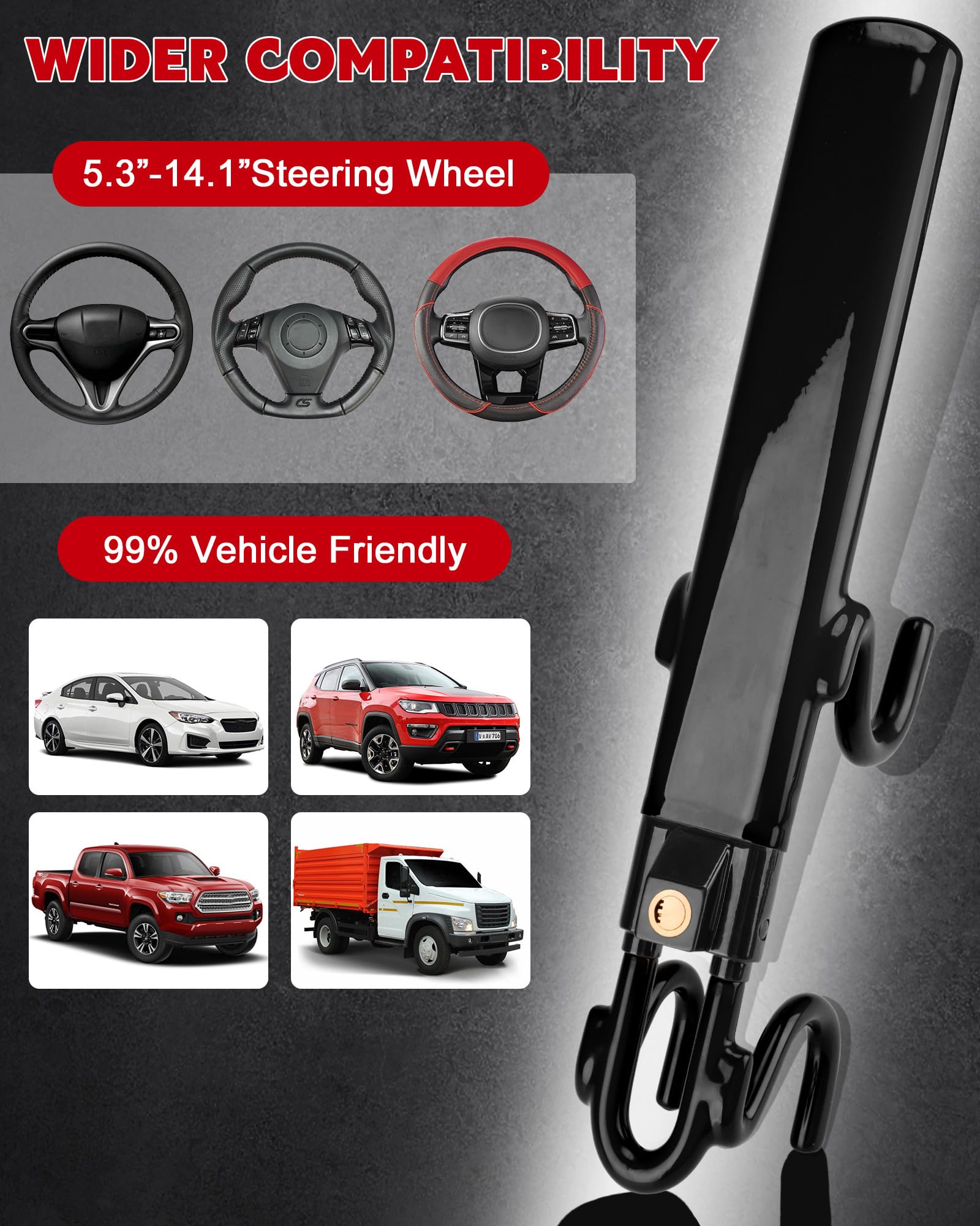 Tevlaphee Steering Wheel Lock Anti-Theft Car Device Heavy Duty Security Car Lock Antitheft Locking Devices Great Deterrent Adjustable Car Wheel Lock Anti Theft for Vehicle Truck with 3 Keys(Black) 🍁 All In One Marketplace Canada